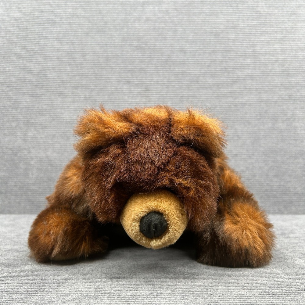 Vintage Kellytoy Brown Grizzly Bear Plush Stuffed Animal Faux Fur Lying Down 10"